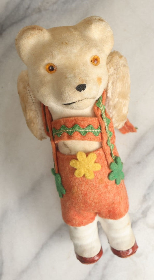 Lot 104 - Vintage Wind Up Dancing Bear In Lederhosen Toy, Likely German, Works, Moves Around Via Vibration, Overall Height 5-7/8"