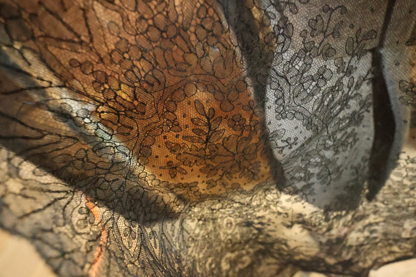 Lot 002 - Antique Early 20th Century Black Lace Mourning Shawl With Floral Pattern Design