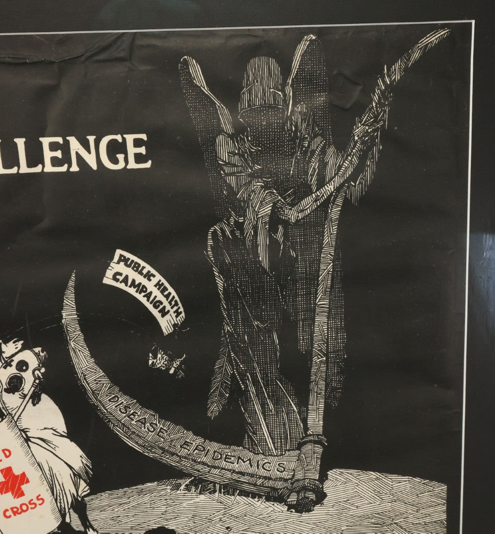 Lot 003 - Antique World War One American Red Cross Propaganda Poster, "The Challenge, Join The Crusade," With Angel Of Death Motif, Third Red Cross Roll Call, Professionally Framed