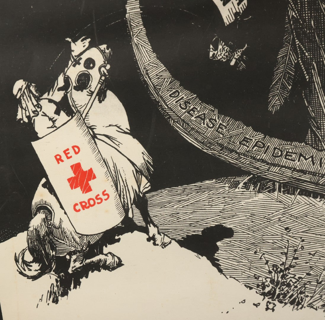 Lot 003 - Antique World War One American Red Cross Propaganda Poster, "The Challenge, Join The Crusade," With Angel Of Death Motif, Third Red Cross Roll Call, Professionally Framed