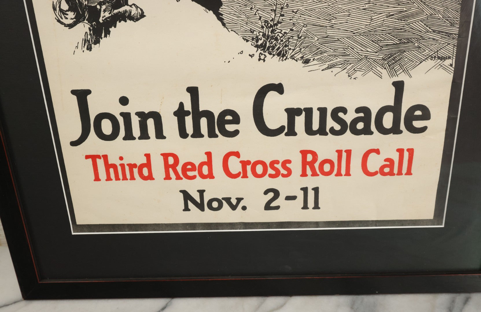 Lot 003 - Antique World War One American Red Cross Propaganda Poster, "The Challenge, Join The Crusade," With Angel Of Death Motif, Third Red Cross Roll Call, Professionally Framed