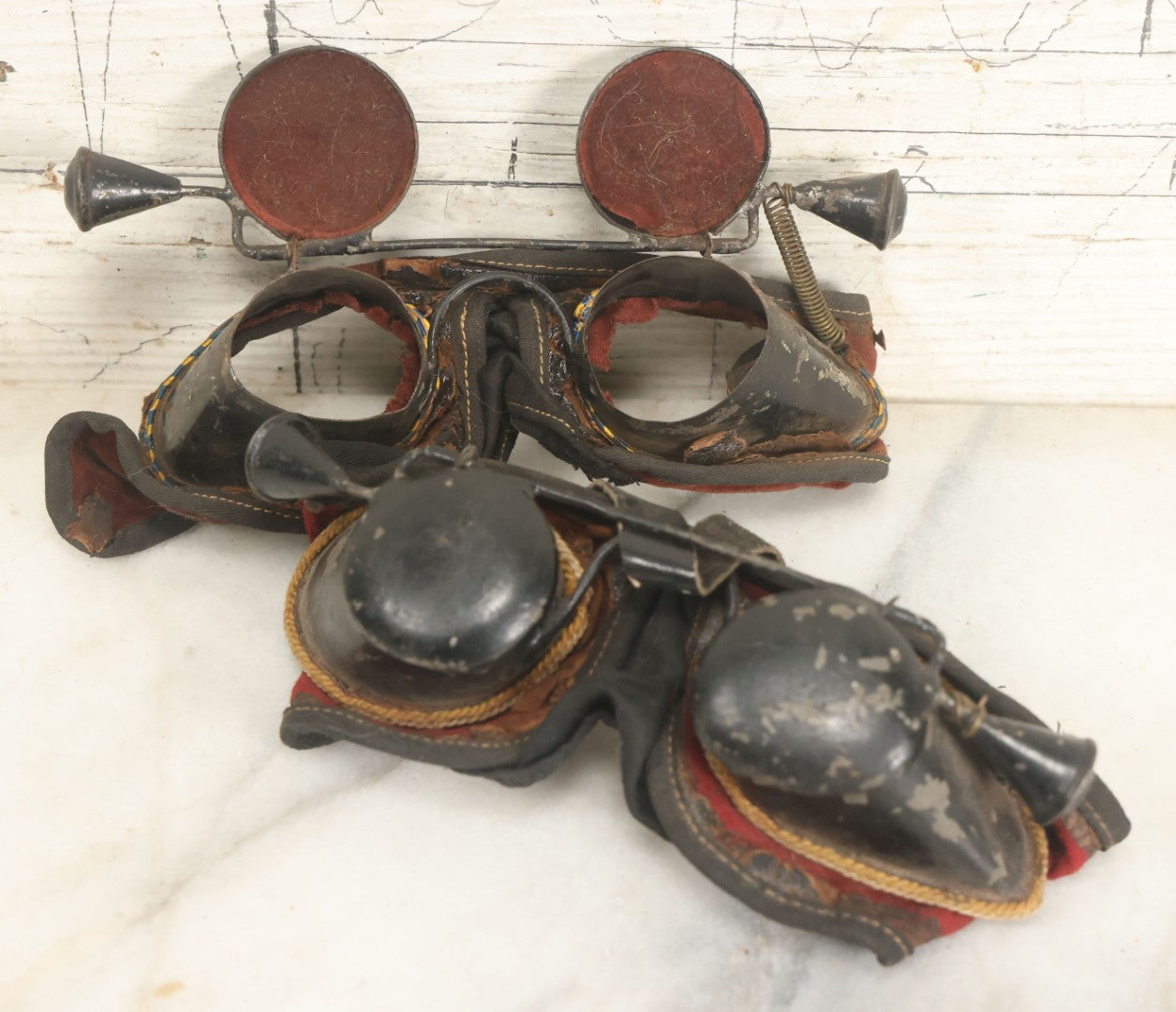 Lot 010 - Two Pairs Of Antique Odd Fellows I.O.O.F. Hoodwinks Ceremonial Goggles