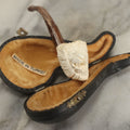 Lot 131 - Vintage Lion Head Carved Meerschaum Pipe In Leatherette Case, Made In Turkey