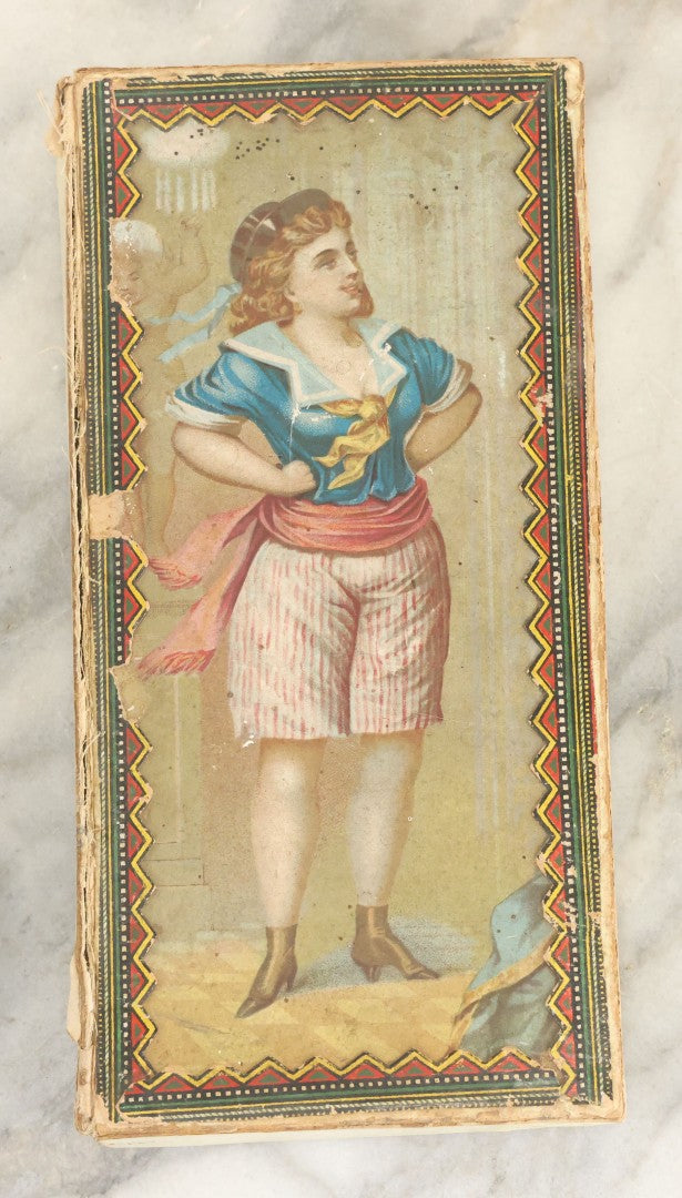 Lot 140 - Antique Cardboard Paper Handkerchief Box With Lithographed Cover Featuring A Girl With A Blue Shirt, Yellow Scarf, With Assorted Ephemera Contents