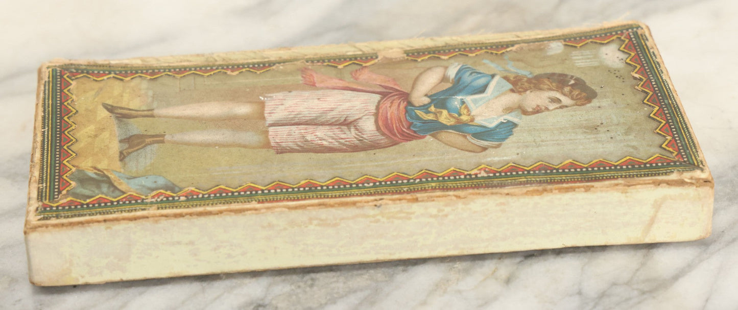 Lot 140 - Antique Cardboard Paper Handkerchief Box With Lithographed Cover Featuring A Girl With A Blue Shirt, Yellow Scarf, With Assorted Ephemera Contents