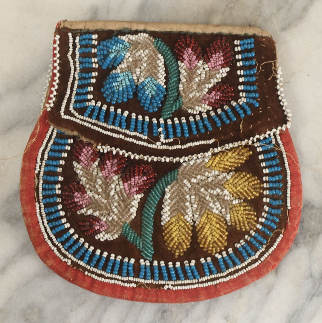 Lot 141 - Antique Beaded Purse Pouch With Red, Yellow, Green, Blue Beads, Note Some Wear, Likely Of Native American Manufacture