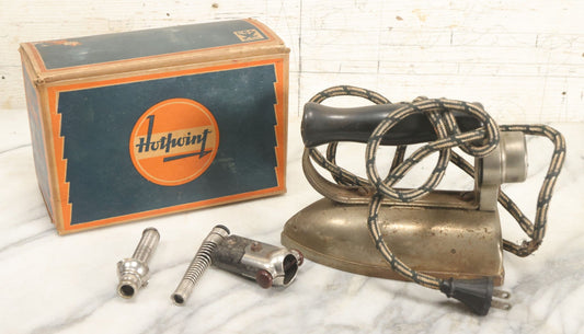 Lot 142 - Vintage General Electric Hotpoint Calrod Feather Weight Electric Iron Catalog No. 119F96 In Original Advertising Box, General Electric Company, Bridgeport, Connecticut, Untested, Cord Badly Damaged