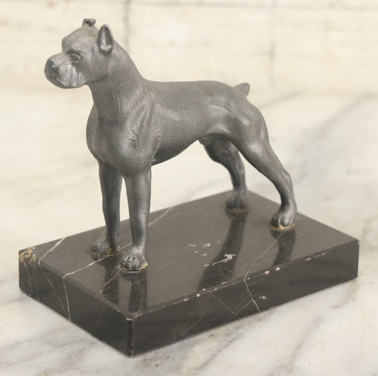 Lot 143 - Vintage Cast Pewter Boxer Dog Statue On Marble Base, With Paper Label Marked Peltro, Lavorato, Amano, Italian