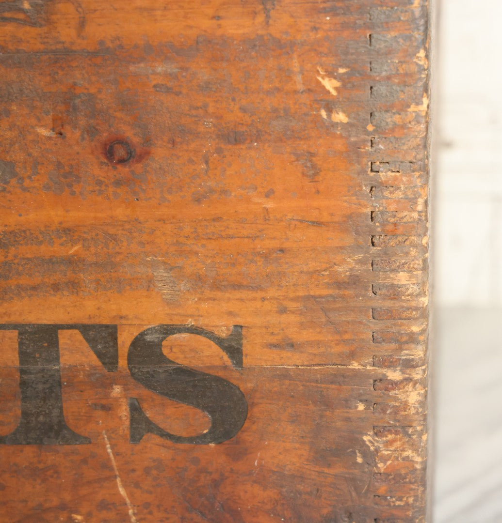 Lot 011 - Vintage Fiske Doughnuts Wooden Advertising Crate With Lift-Top Lid, Debossed Stenciled Lettering On Both Sides