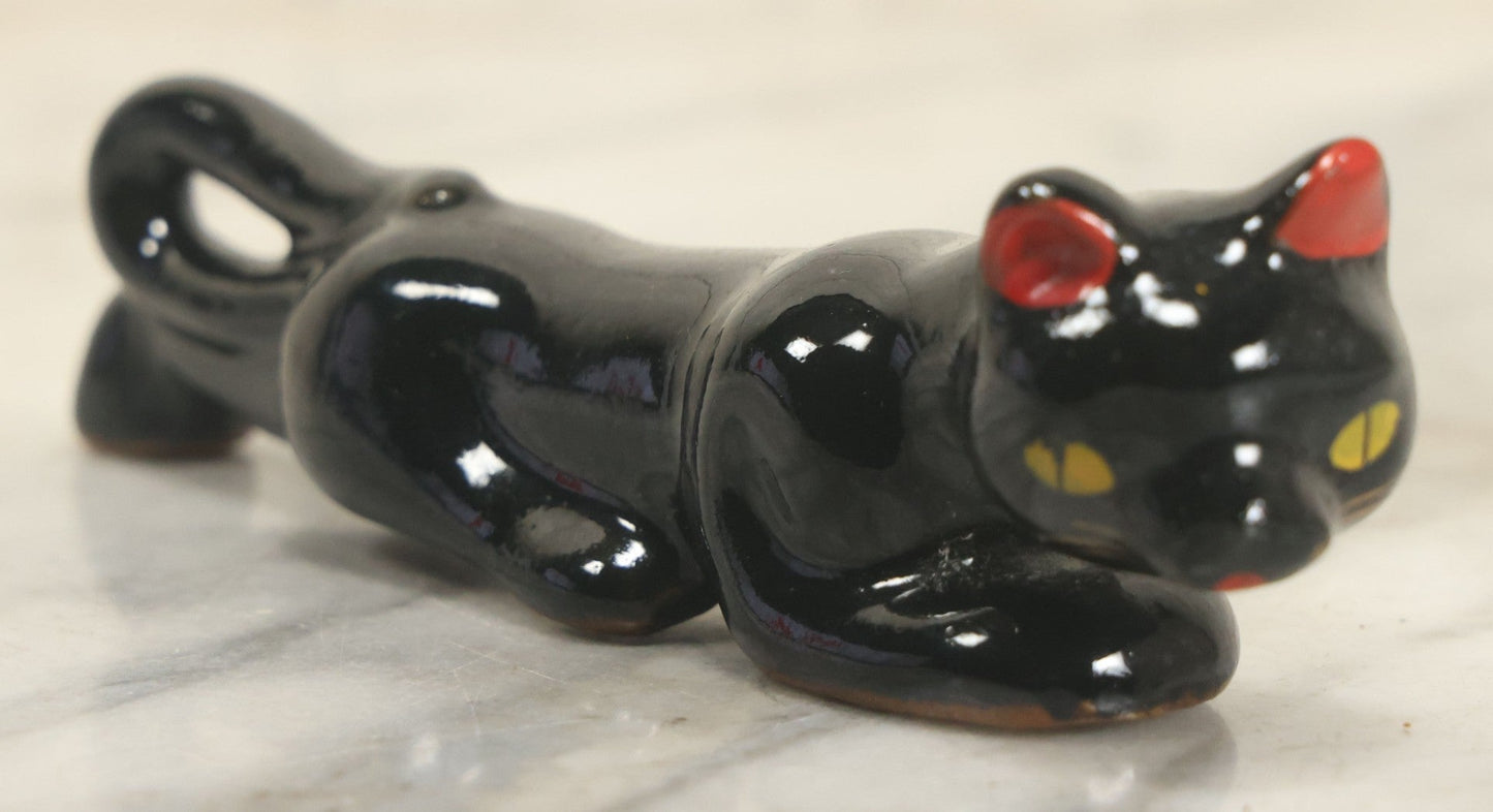 Lot 144 - Vintage Redware Crawling Panther Style Kitty Black Cat Statue, Made In Japan