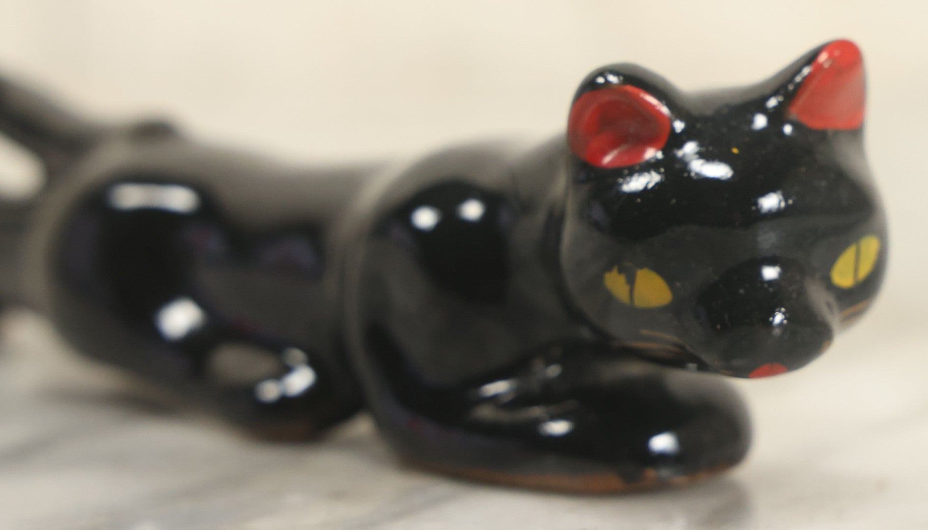 Lot 144 - Vintage Redware Crawling Panther Style Kitty Black Cat Statue, Made In Japan