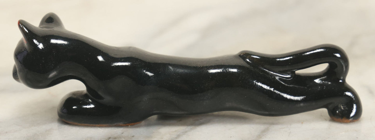 Lot 144 - Vintage Redware Crawling Panther Style Kitty Black Cat Statue, Made In Japan