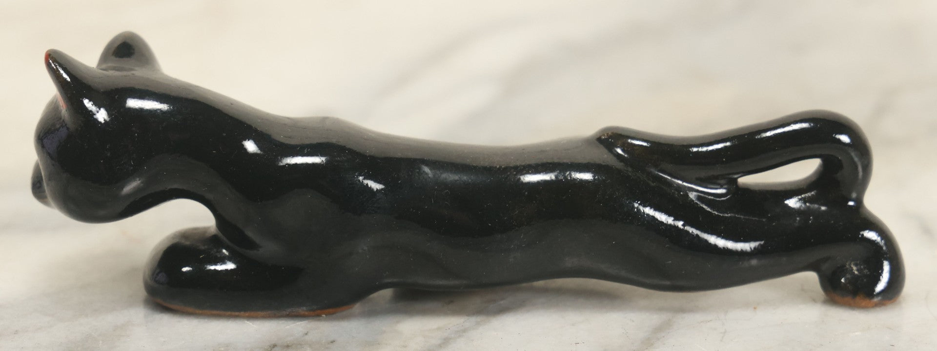 Lot 144 - Vintage Redware Crawling Panther Style Kitty Black Cat Statue, Made In Japan
