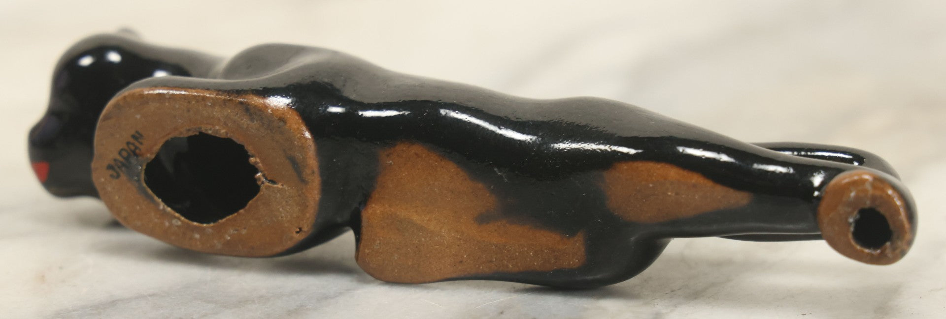 Lot 144 - Vintage Redware Crawling Panther Style Kitty Black Cat Statue, Made In Japan