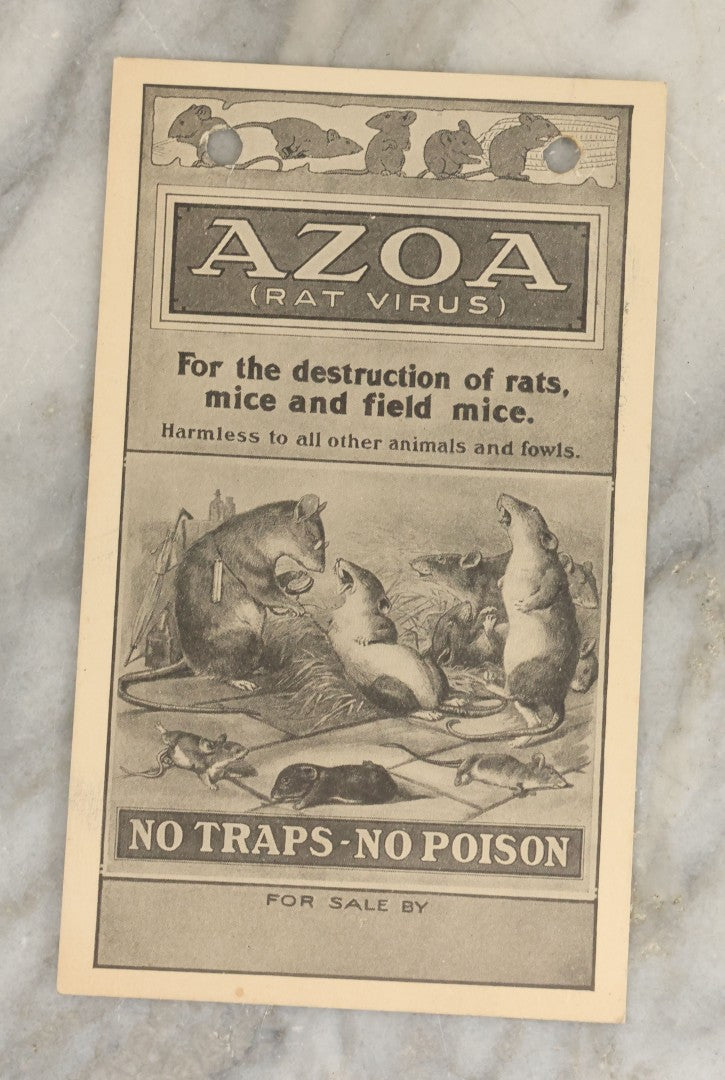 Lot 147 - Antique Azoa Rat Virus Rat And Mice Killer Advertising Postcard, Parke, David & Co,, Detroit, Michigan, No. 1350