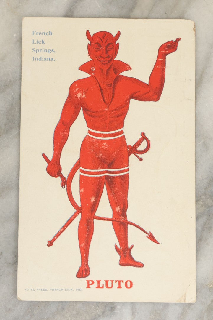 Lot 148 - Antique Pluto Water Devil Mascot Advertising Postcard, French Lick Spring, Indiana, Printed By Hotel Press, French Lick, Indiana
