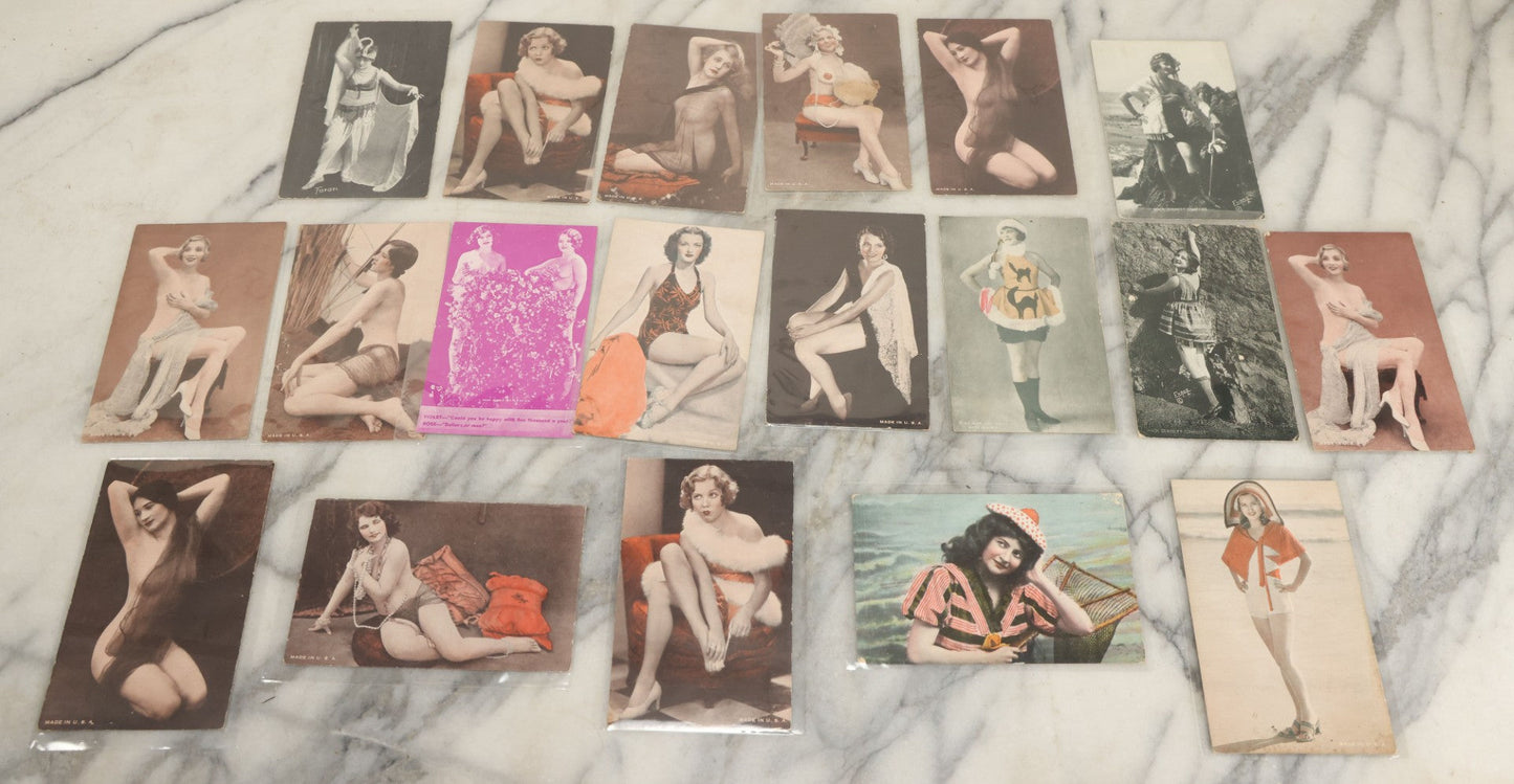 Lot 149 - Grouping Of Nineteen Vintage Risque And Semi Nude Women, Pin Up Arcade Cards, Pitch Cards, Postcard Sized