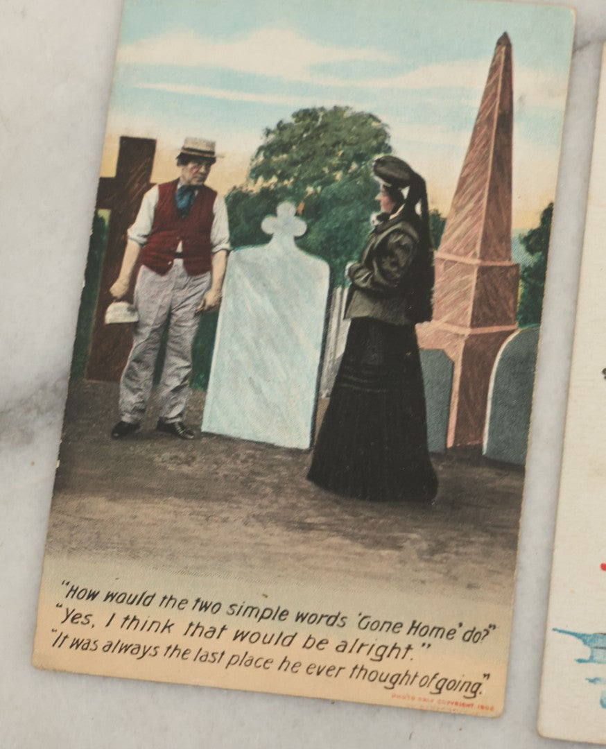 Lot 150 - Grouping Of Thirteen Antique And Vintage Death And Funeral Related Postcards, Including "The Graveyard Is So Too Lonesome, Give Me My Flowers Now"