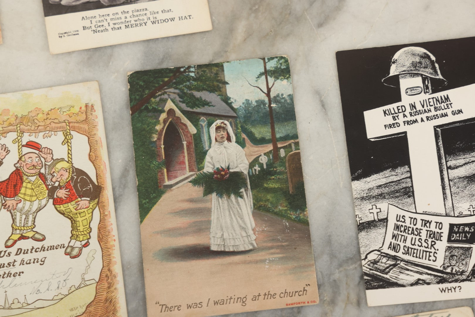 Lot 150 - Grouping Of Thirteen Antique And Vintage Death And Funeral Related Postcards, Including "The Graveyard Is So Too Lonesome, Give Me My Flowers Now"