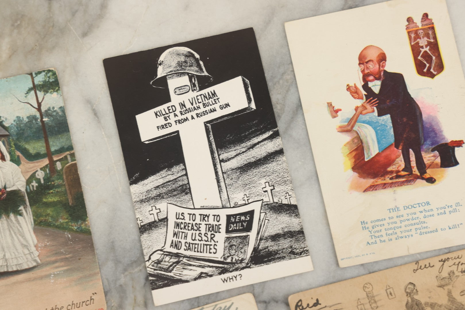 Lot 150 - Grouping Of Thirteen Antique And Vintage Death And Funeral Related Postcards, Including "The Graveyard Is So Too Lonesome, Give Me My Flowers Now"