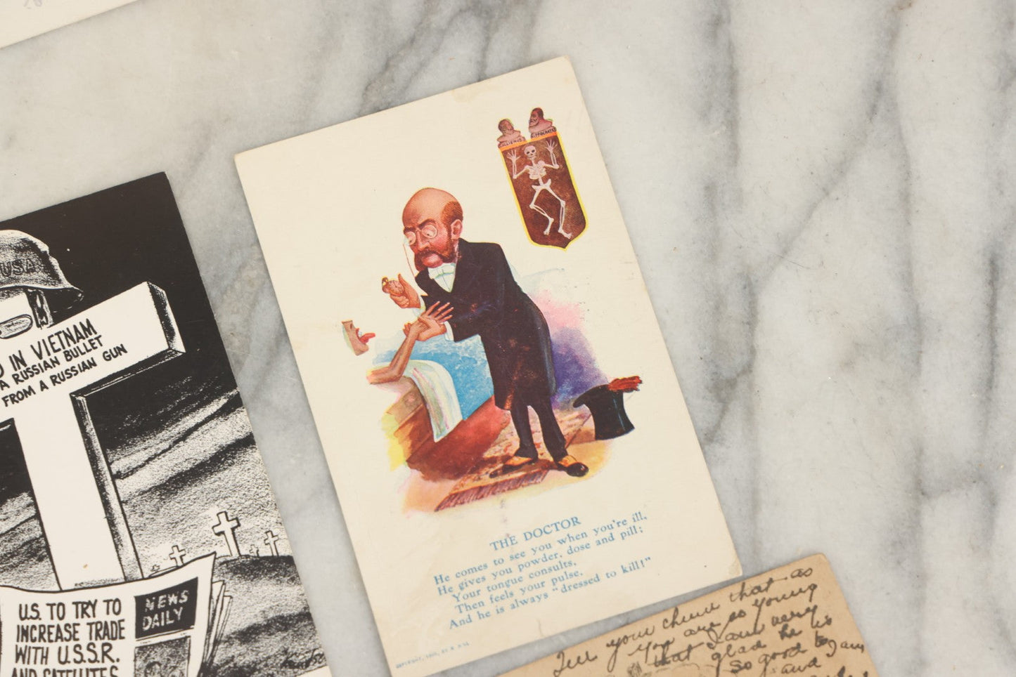 Lot 150 - Grouping Of Thirteen Antique And Vintage Death And Funeral Related Postcards, Including "The Graveyard Is So Too Lonesome, Give Me My Flowers Now"