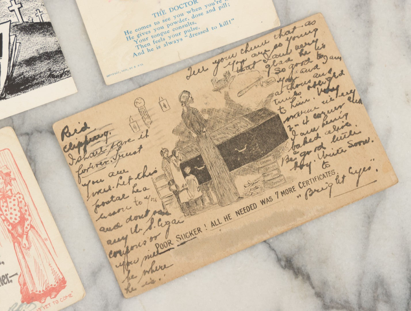 Lot 150 - Grouping Of Thirteen Antique And Vintage Death And Funeral Related Postcards, Including "The Graveyard Is So Too Lonesome, Give Me My Flowers Now"
