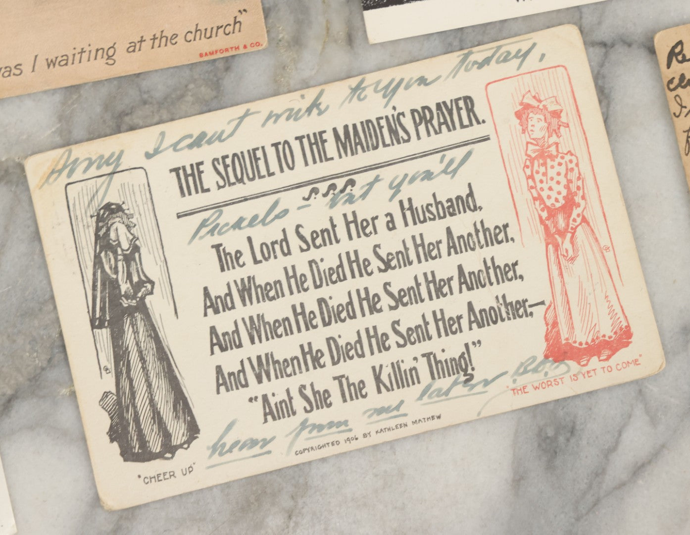 Lot 150 - Grouping Of Thirteen Antique And Vintage Death And Funeral Related Postcards, Including "The Graveyard Is So Too Lonesome, Give Me My Flowers Now"