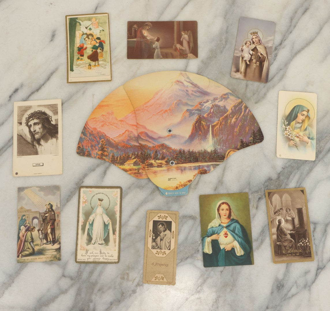 Lot 151 - Grouping Of Twelve Pieces Of Ephemera Including Religious Prayer And Funeral Cards And An Advertising Paper Fan For Burk Funeral Home, Northumberland, Pennsylvania