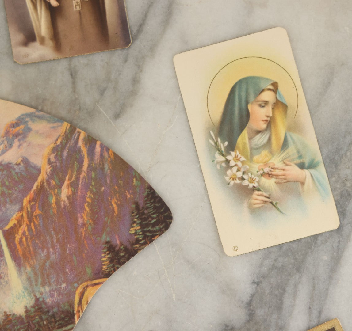 Lot 151 - Grouping Of Twelve Pieces Of Ephemera Including Religious Prayer And Funeral Cards And An Advertising Paper Fan For Burk Funeral Home, Northumberland, Pennsylvania