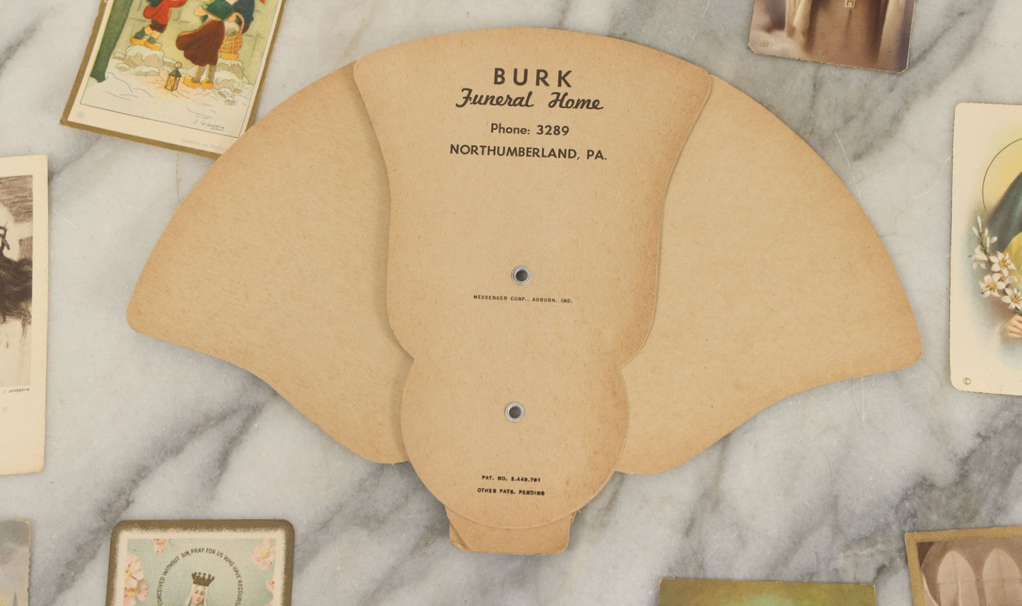 Lot 151 - Grouping Of Twelve Pieces Of Ephemera Including Religious Prayer And Funeral Cards And An Advertising Paper Fan For Burk Funeral Home, Northumberland, Pennsylvania