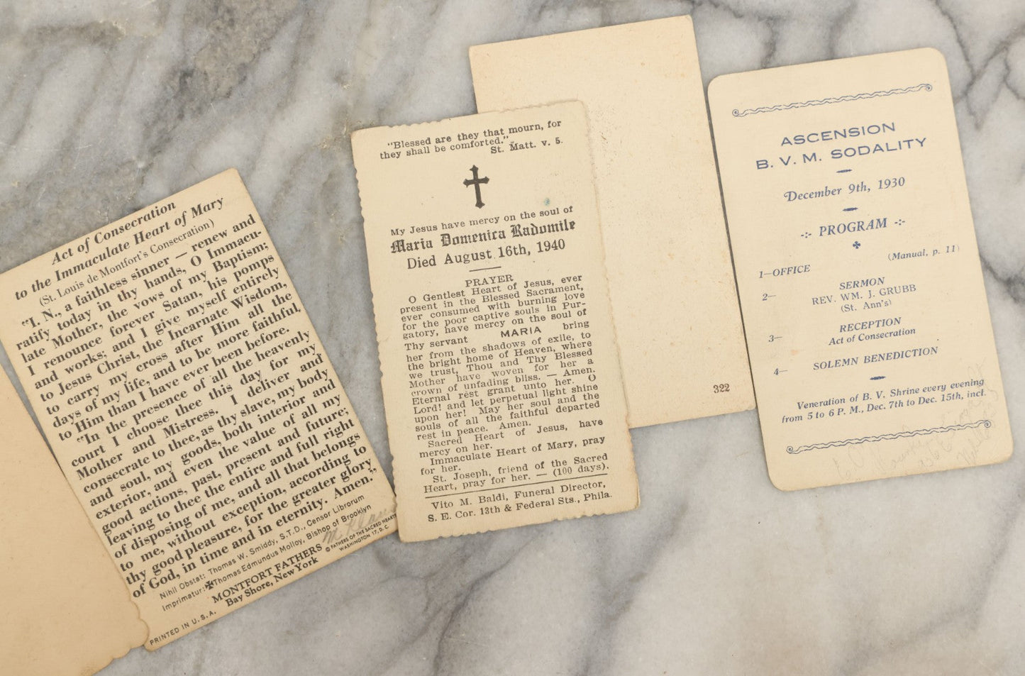 Lot 151 - Grouping Of Twelve Pieces Of Ephemera Including Religious Prayer And Funeral Cards And An Advertising Paper Fan For Burk Funeral Home, Northumberland, Pennsylvania
