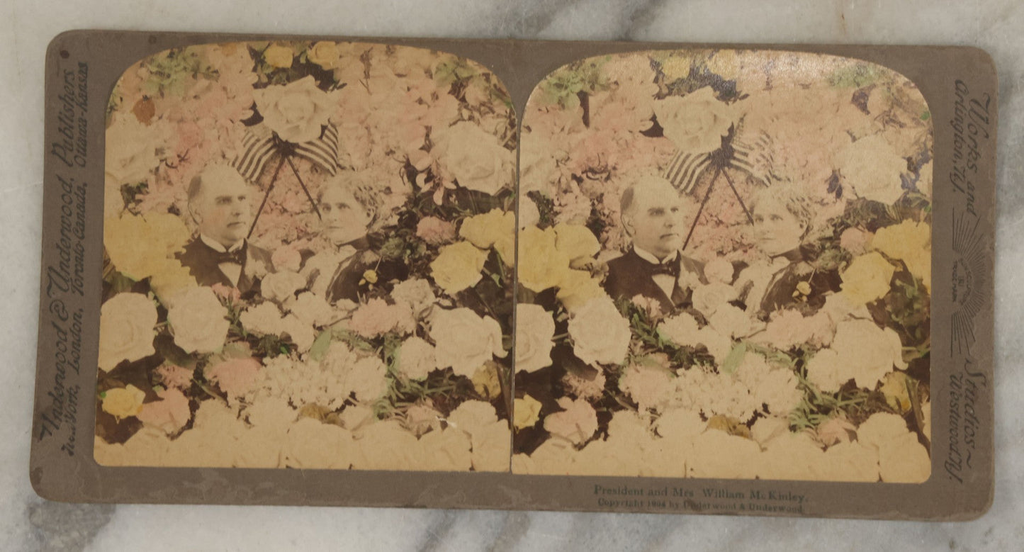 Lot 152 - Grouping Of Four Antique Stereo Cards Including Kitten Tired Of Play, Funeral Flowers, President Mckinley, Etc