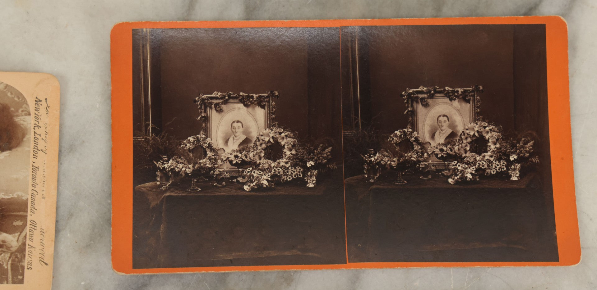 Lot 152 - Grouping Of Four Antique Stereo Cards Including Kitten Tired Of Play, Funeral Flowers, President Mckinley, Etc