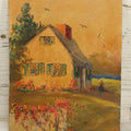Lot 153 - Antique Unframed Painting On Board Of A Small House And Garden, With Birds In The Sky, Woman In The Yard, Artist Signed W.H. Godfrey