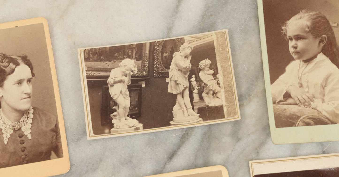 Lot 155 - Grouping Of Eight Antique Carte De Visite C.D.V Photographs And Illustrated Filler Cards Including Fine Art Statues, Others