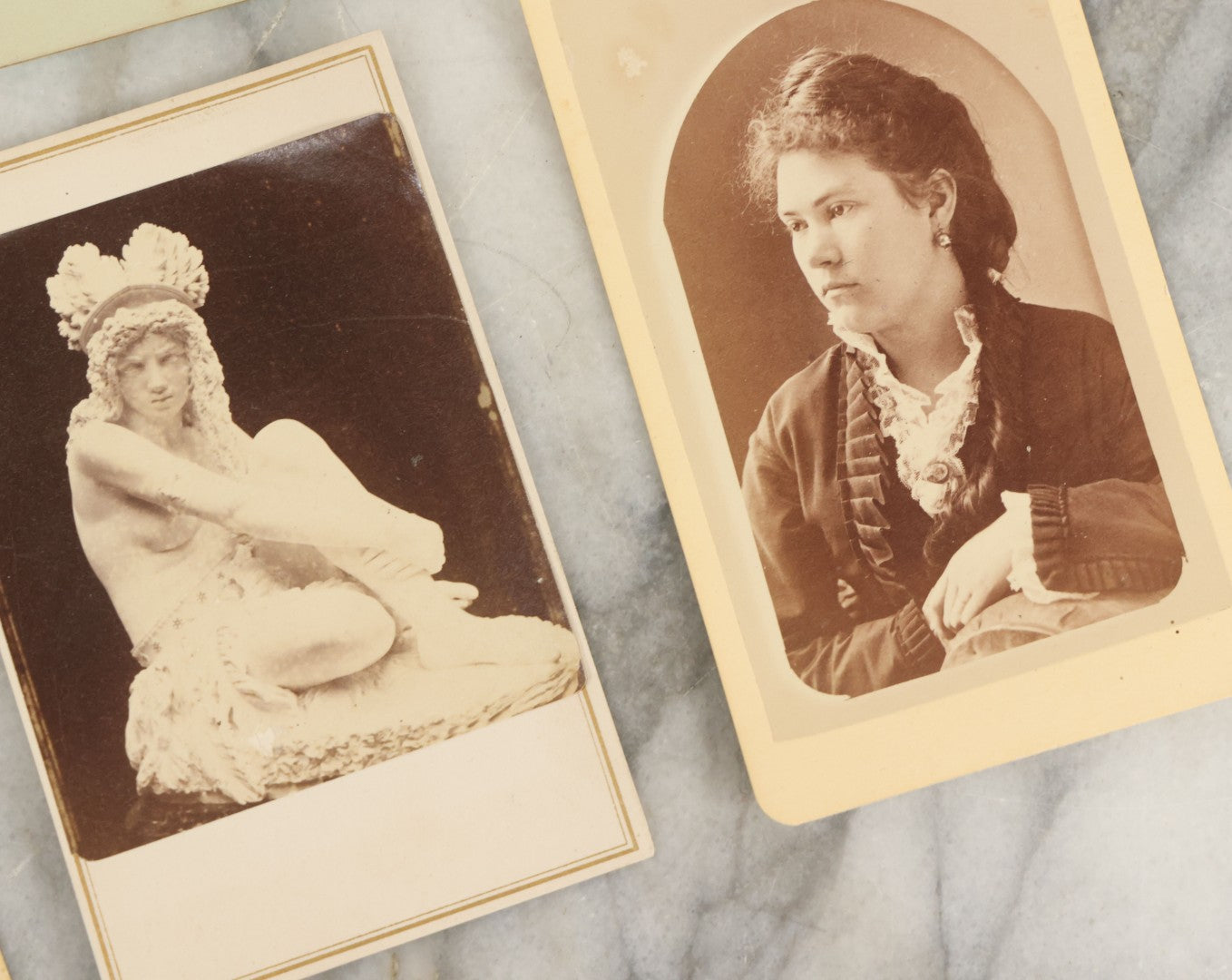 Lot 155 - Grouping Of Eight Antique Carte De Visite C.D.V Photographs And Illustrated Filler Cards Including Fine Art Statues, Others
