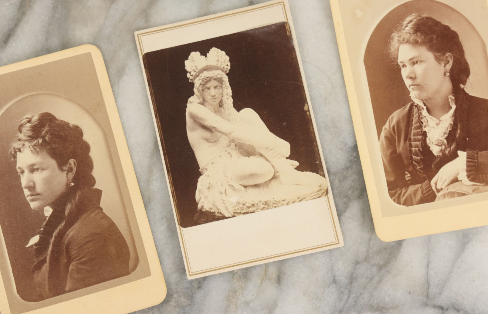 Lot 155 - Grouping Of Eight Antique Carte De Visite C.D.V Photographs And Illustrated Filler Cards Including Fine Art Statues, Others