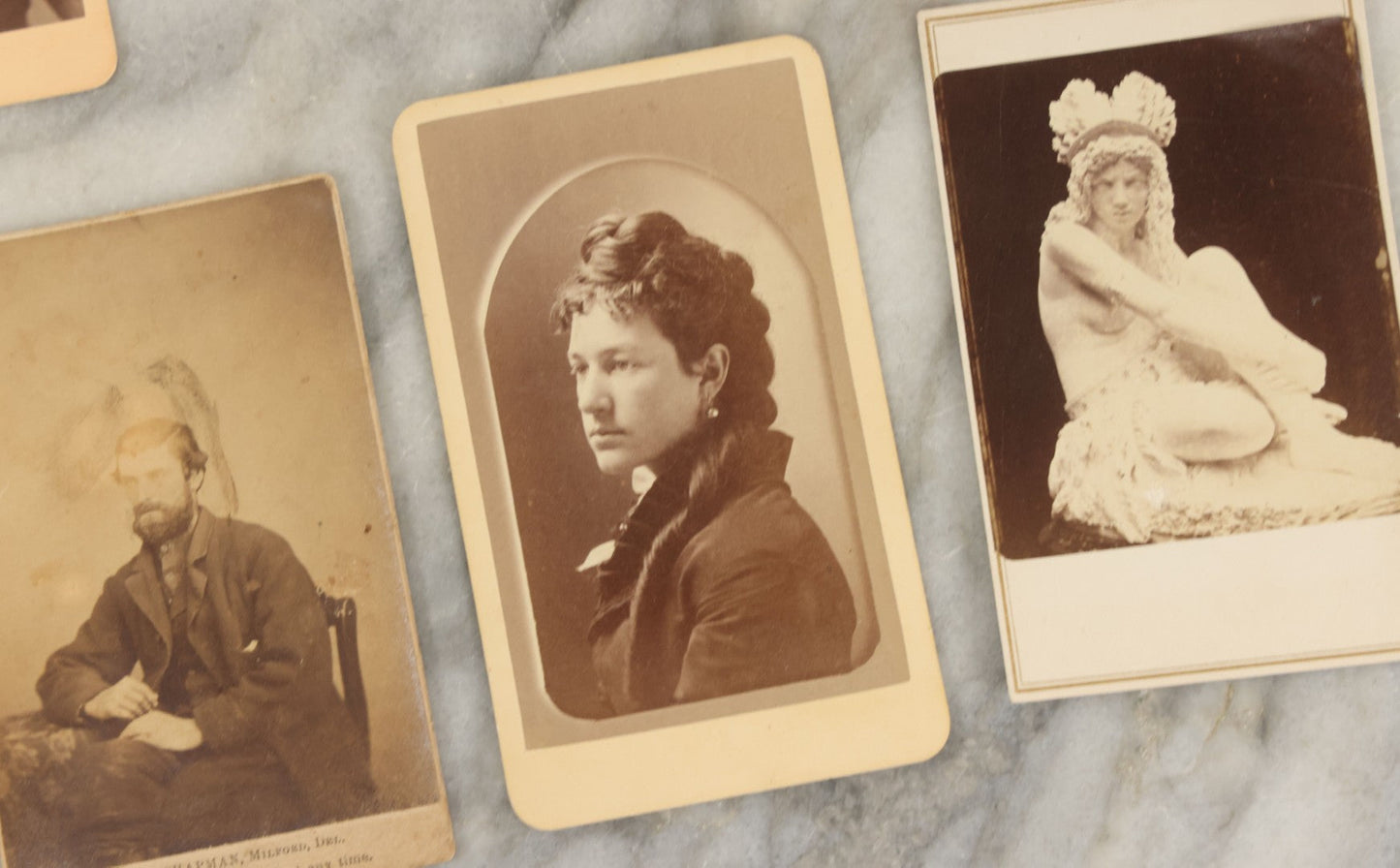 Lot 155 - Grouping Of Eight Antique Carte De Visite C.D.V Photographs And Illustrated Filler Cards Including Fine Art Statues, Others