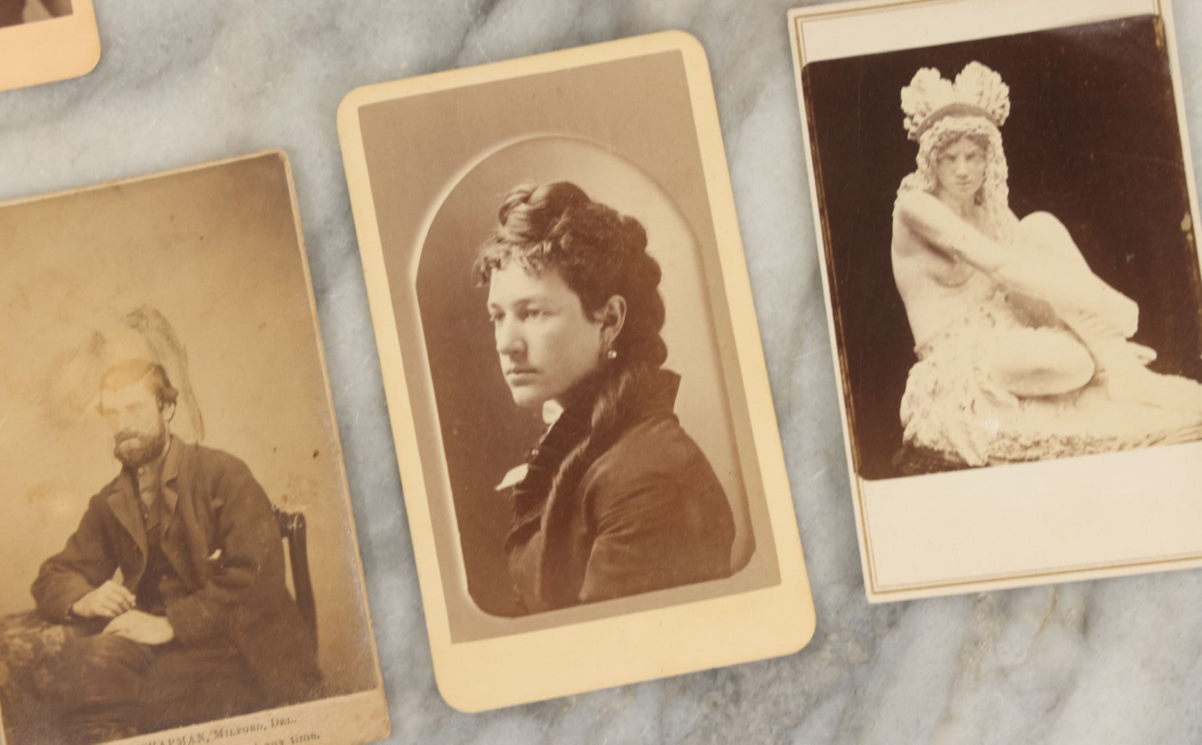 Lot 155 - Grouping Of Eight Antique Carte De Visite C.D.V Photographs And Illustrated Filler Cards Including Fine Art Statues, Others