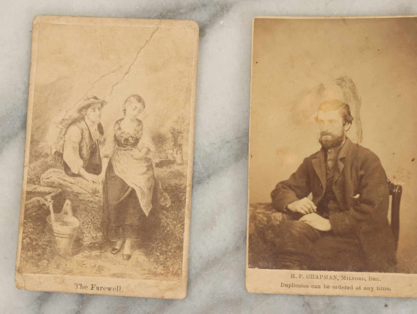 Lot 155 - Grouping Of Eight Antique Carte De Visite C.D.V Photographs And Illustrated Filler Cards Including Fine Art Statues, Others