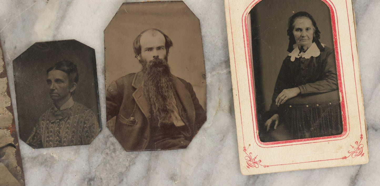 Lot 156 - Grouping Of 12 Antique Tintype Photographs Including Two Photos Of A Man With An Extremely Long Beard