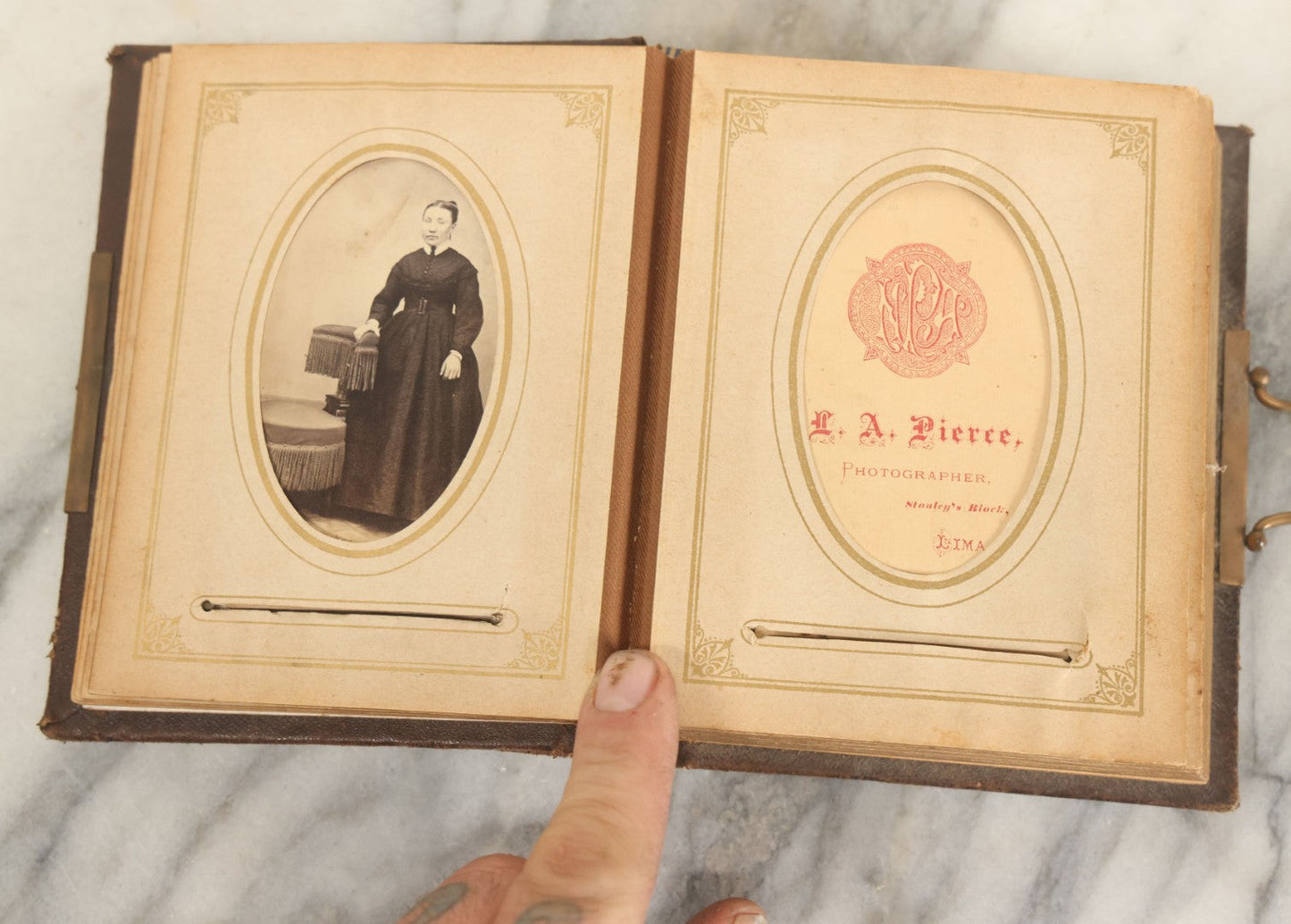 Lot 159 - Antique Victorian Photo Album With 25 Carte De Visite C.D.V. Photographs Including Young Girl On First Communion, Man In Top Hat, Note Spine Covering Loose