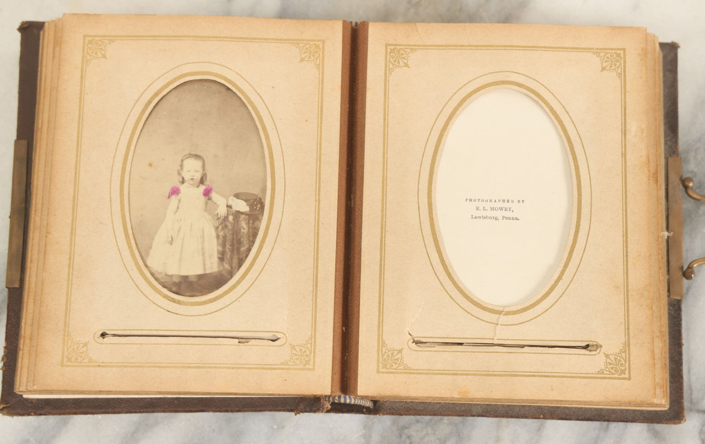 Lot 159 - Antique Victorian Photo Album With 25 Carte De Visite C.D.V. Photographs Including Young Girl On First Communion, Man In Top Hat, Note Spine Covering Loose