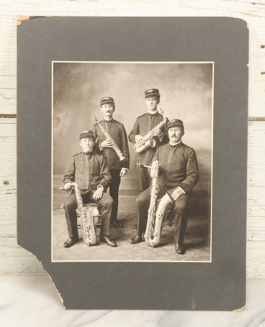 Lot 163 - Antique Boarded Photograph Of The 75th Regiment Band, Saxophone Quartet, With Identifications On Verso