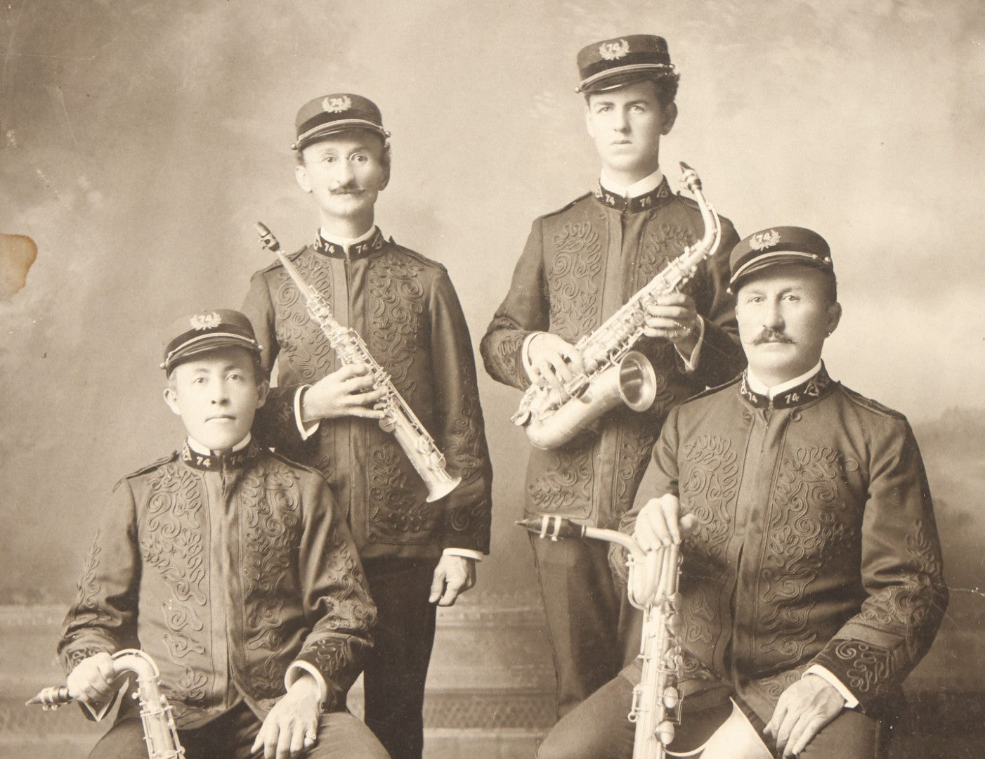 Lot 163 - Antique Boarded Photograph Of The 75th Regiment Band, Saxophone Quartet, With Identifications On Verso