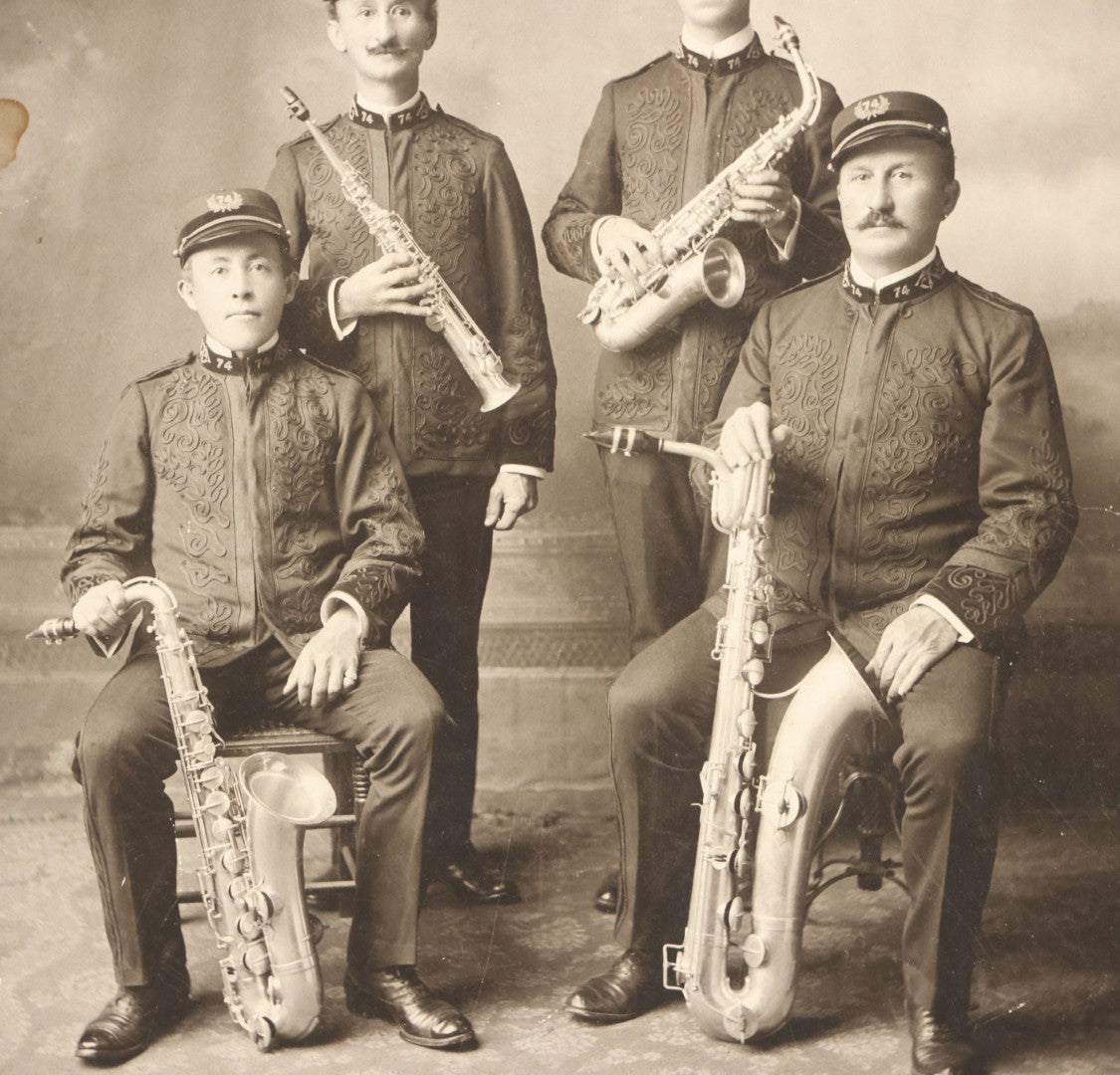 Lot 163 - Antique Boarded Photograph Of The 75th Regiment Band, Saxophone Quartet, With Identifications On Verso