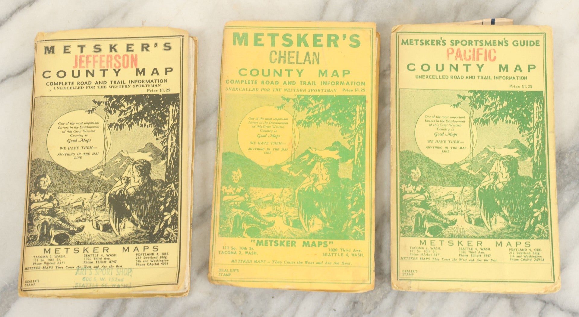 Lot 164 - Grouping Of Three  Vintage Metsker's County Maps Including Chelan, Jefferson, And Pacific Counties