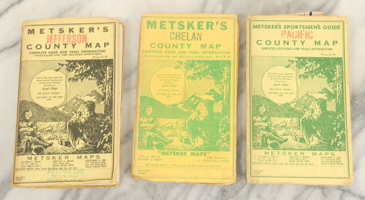 Lot 164 - Grouping Of Three  Vintage Metsker's County Maps Including Chelan, Jefferson, And Pacific Counties