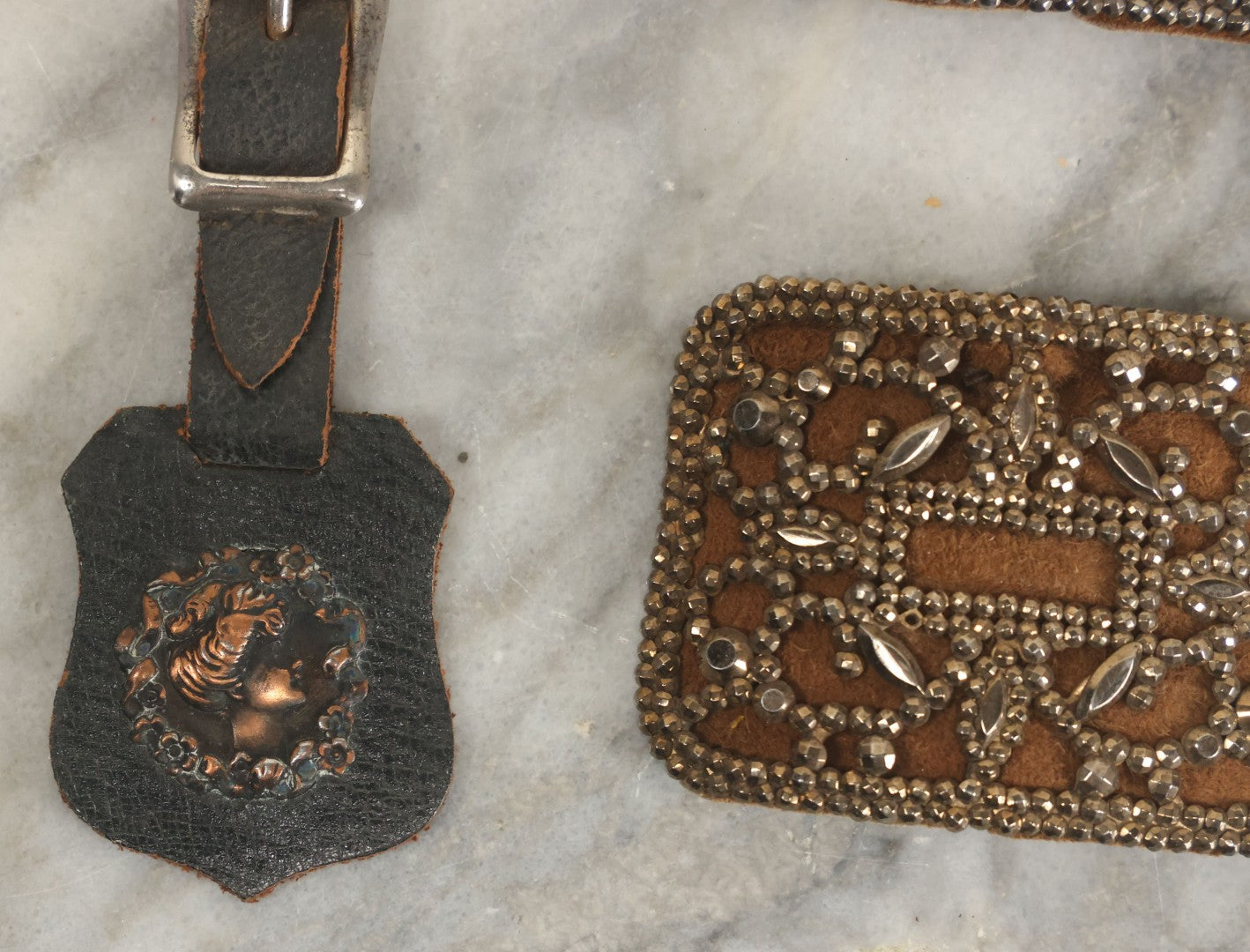 Lot 165 - Four Piece Vintage Grouping Including Two Watch Fobs And Two Blingy Rhinestone Buckles
