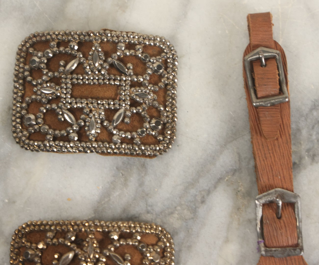 Lot 165 - Four Piece Vintage Grouping Including Two Watch Fobs And Two Blingy Rhinestone Buckles